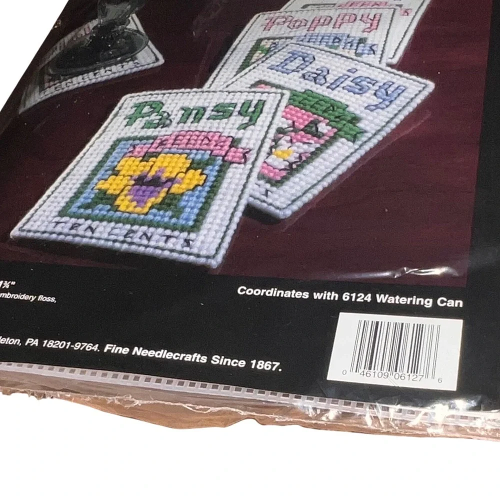 Vintage Bucilla 1994 Needlepoint Cross Stitch Seed Packet Coasters Kit Plastic